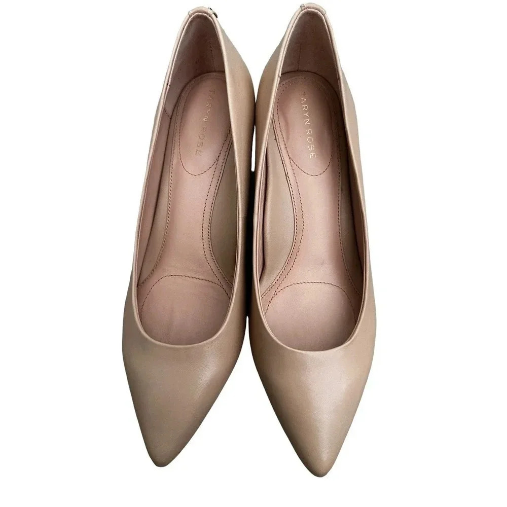 Taryn Rose Women's Beige Leather Slip On Pointed Toe Platform Heel Size US 11B